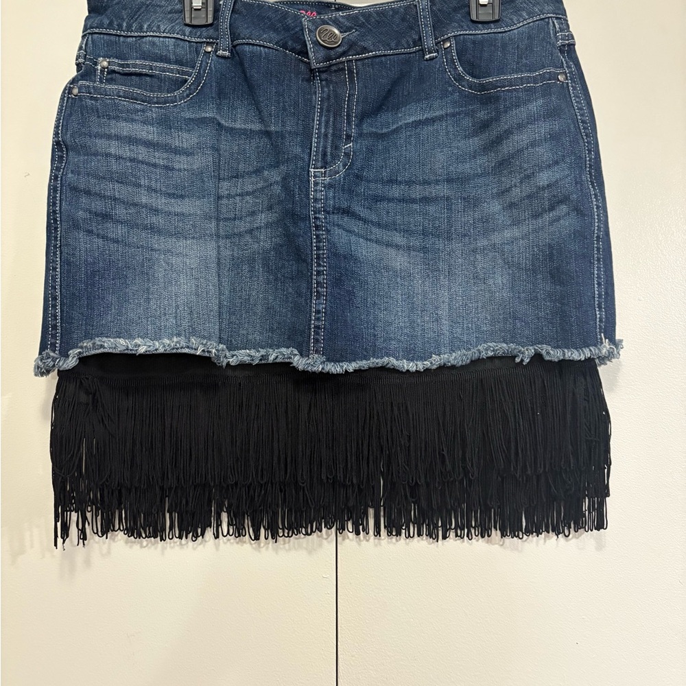 Wrangler Blue Denim Skirt with Black Fringe - Picture 5 of 10